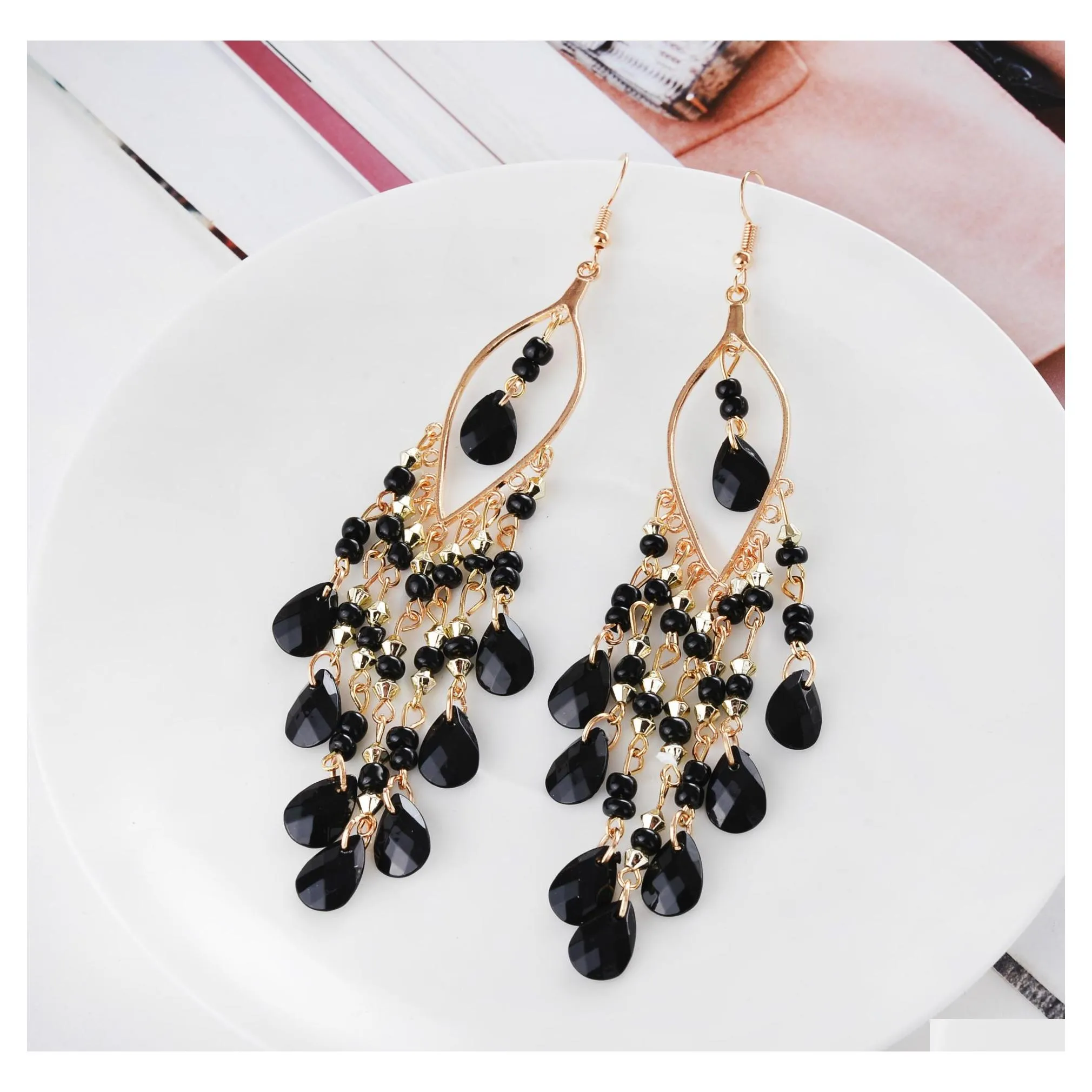 Dangle Chandelier Fashion Jewelry Womens Vintage Earrings Tassels Beads Drop Delivery Dhkhj