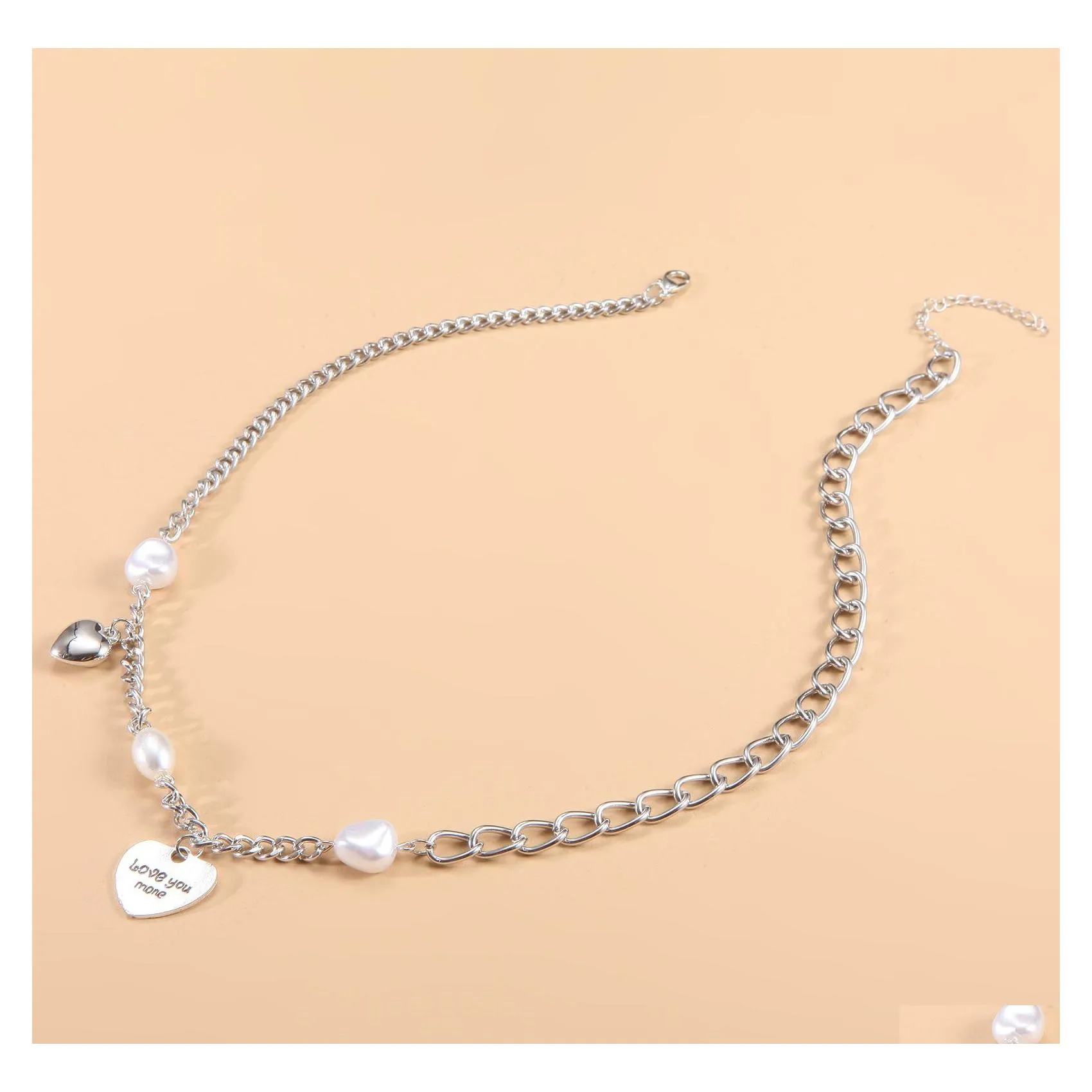 Pendant Necklaces Fashion Jewelry Vintage Hippop Faux Pearl Letter Lover Heart Necklace Women Choker Drop Delivery Pendants Dhsqc