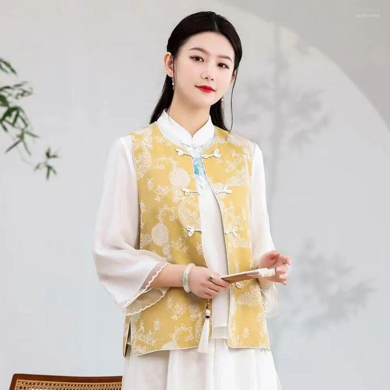 Ethnic Clothing 2023 Chinese Vest Women Vintage Flower Coats Casual National Hanfu Top Oriental Tops Elegant Tang Suit A605