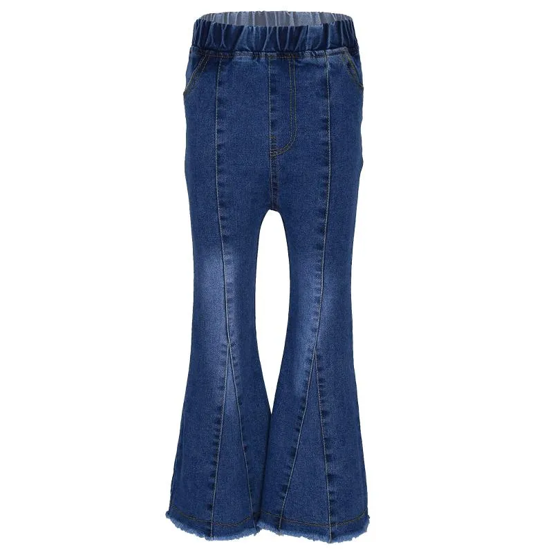 Jeans barn flickor barn mode blossade byxor elastisk midjeband casual denim med fickor för våren och hösten daglig slitage