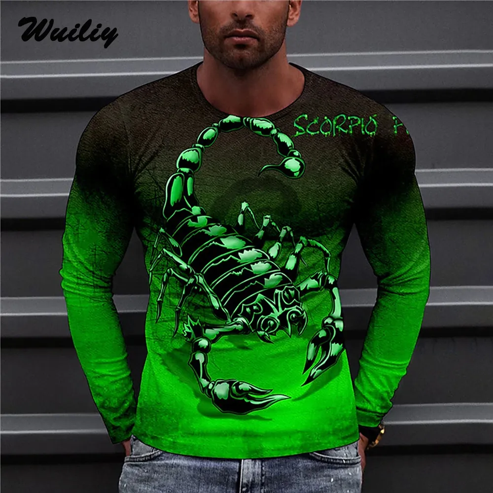T-shirt da uomo T-shirt Scorpione verde da uomo Stampa 3D Manica lunga Veleno Grafica Top T-shirt Modello da strada Top Uomo/Donna T-shirt Hip Hop La T-shirt 230204