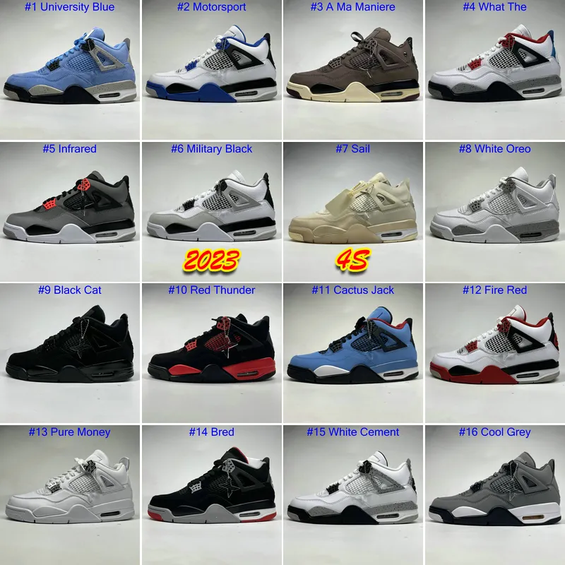 2023 Баскетбольные кроссовки Jumpman 4 4s University Blue Sail Violet Midnight Navy Cool Grey Oreo Bred Black Cat Dark Man Кроссовки Кроссовки с US14