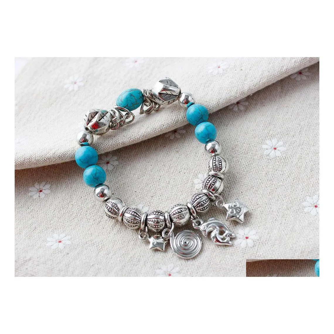 Charme Bracelets En Gros Turquoise Sier Chaîne Lien Bracelet Bracelet De Mode Bracelet Manchette Perle Nanashop Drop Livraison Bijoux Dh1Le