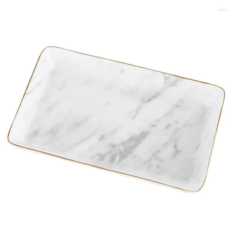 Jewelry Pouches Marble Ceramic Tray Ring Necklace Display Desktop Storage Box Gold Edge Wedding Valentine's Day Gift