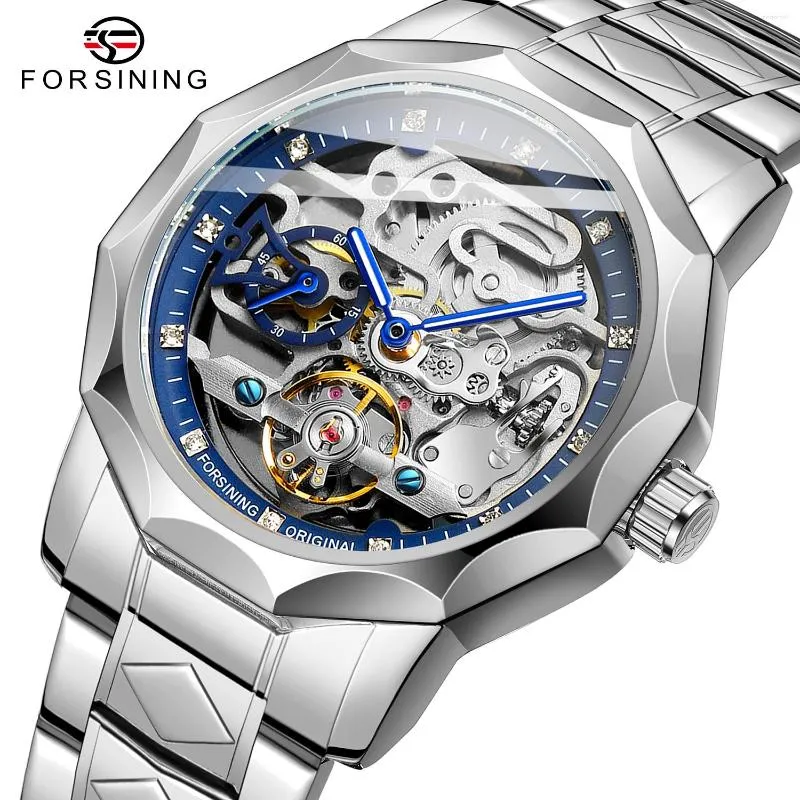 Wristwatches Forsining Luxury Diamond Skeleton Men Automatic Mechanical Watch Fashion Waterproof Stainless Steel Business Men's