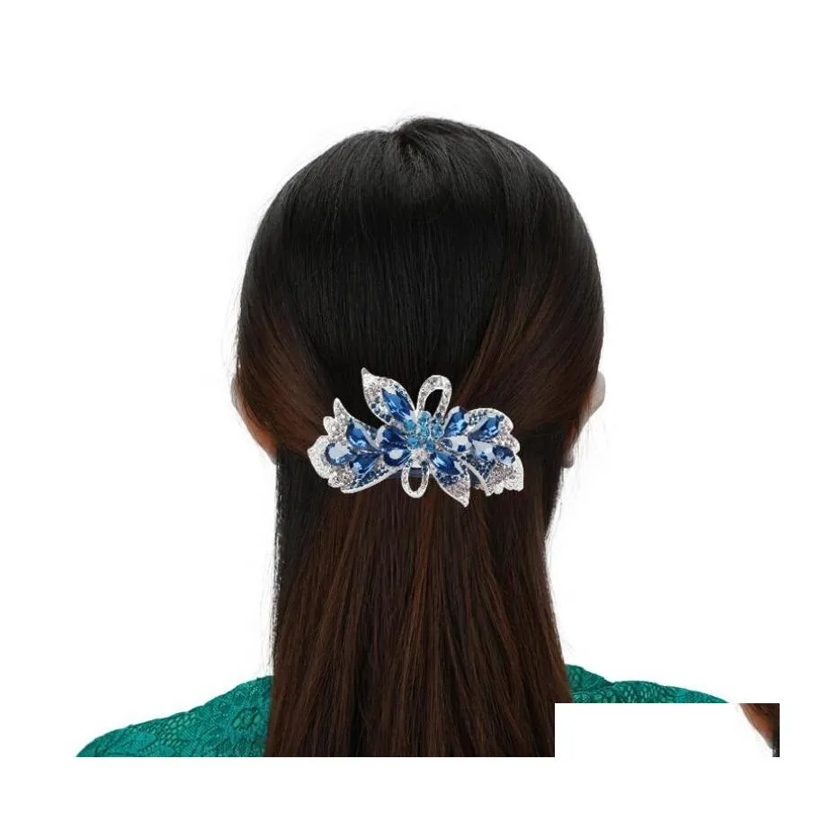 Clipes de cabelo Barrettes Shiny Rhinestone Flower Hairs Clip Geom￩trico Hairpin Retro Crades de Cristal Retro Acess￳rios Meninas Meninas Drop OTRW1