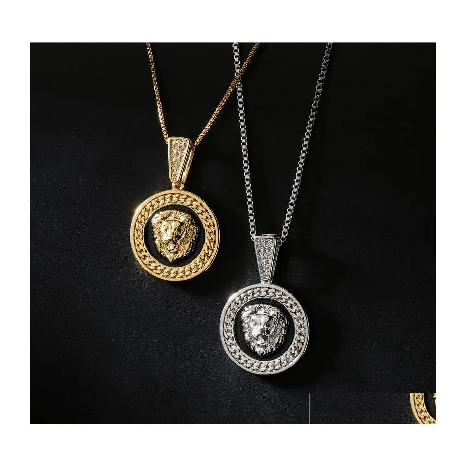 Pendentif Colliers Bijoux de mode Drop Glaze Lion Head Collier Zircon Incrusté Cuivre 18K Plaqué Or Hip Hop Livraison Pendentifs DH6Pv