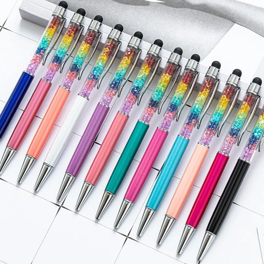 5 pcs Crystal pen Diamond ballpoint pens Stationery ballpen 2 in 1 crystal  stylus pen touch pen for iPhone iPad etc