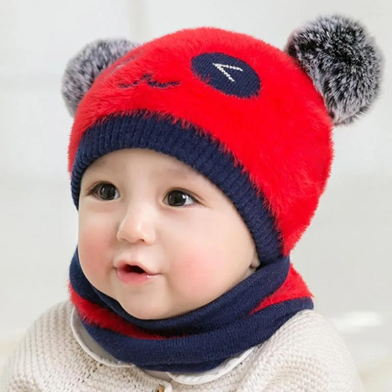 Hats Baby Hat Double Plush Ball Panda Autumn Winter Lightweight Dome Cap Scarf For Outdoor