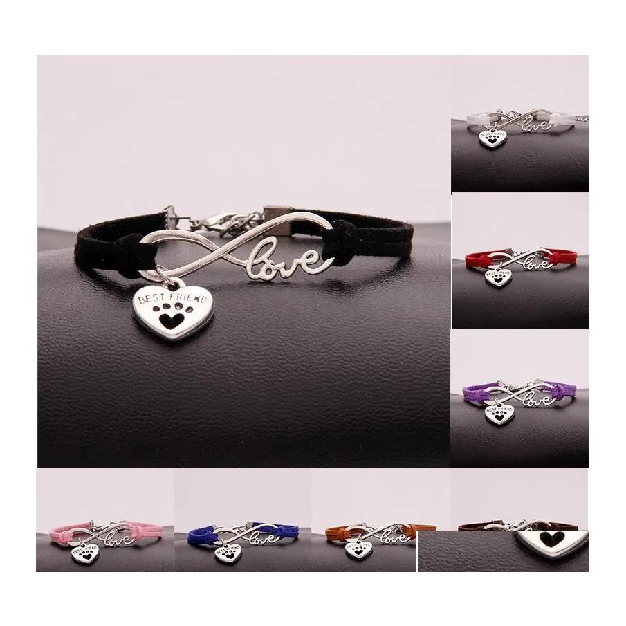 Charm Bracelets Bff Friend Infinity For Women Men Dog Claw Heart Letter Veet Wrap Bangle Girl Boy Friendship Fashion Jewelry Drop Del Otvxu