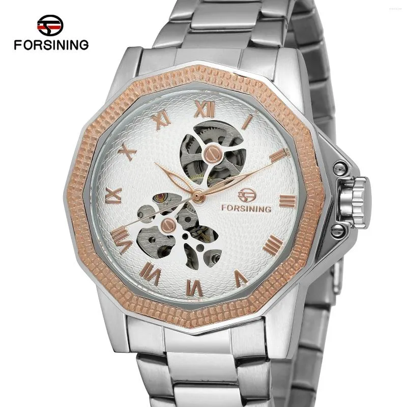 Wristwatches Forsining Top Men Automatic Mechanical Wrist Watch Stainless Steel Skeleton Clock for Man Clocks Relogio Masculino