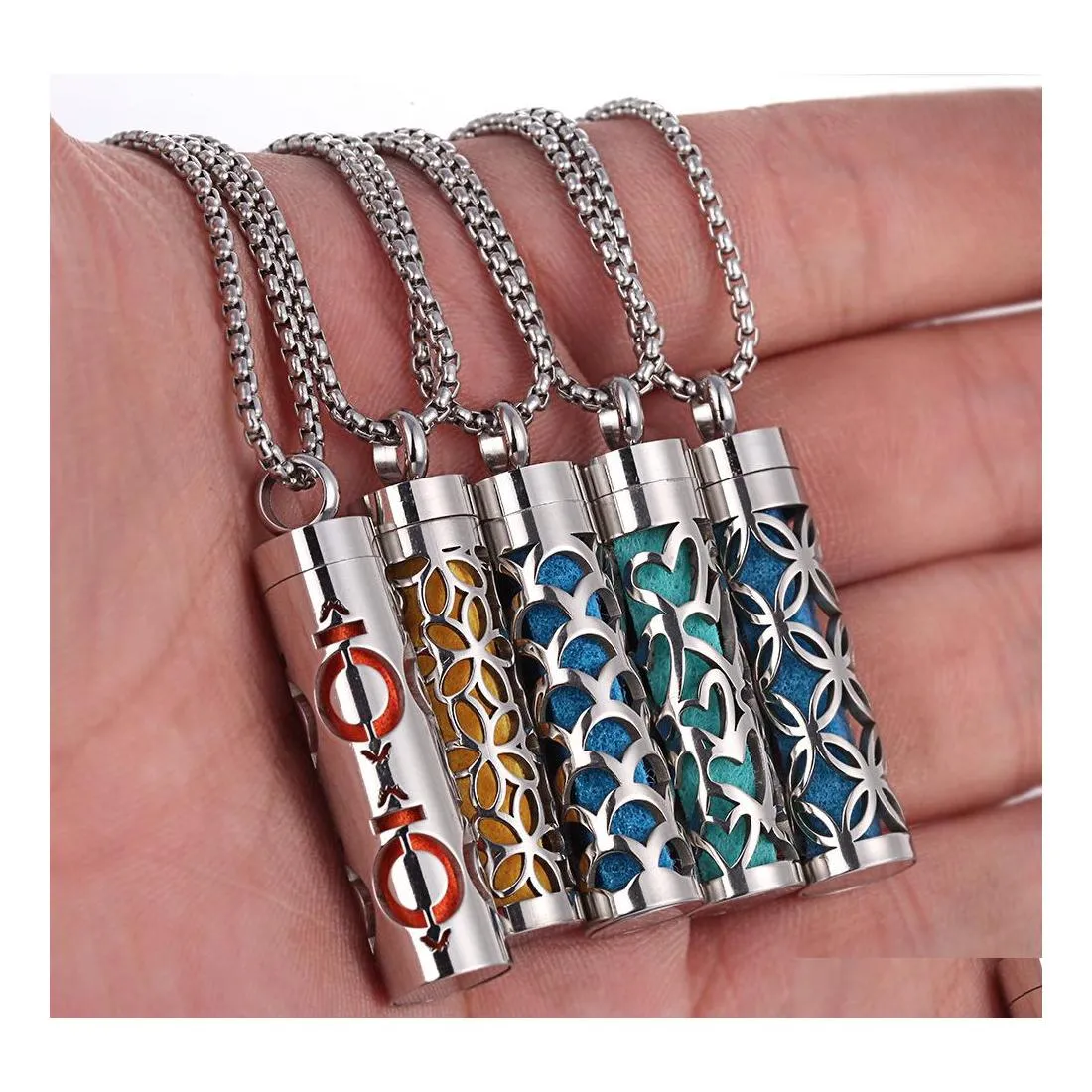 Lockets Cylindrical Aromatherapy Diffuser 316L Rostfritt st￥l L￥set h￤nge halsband aroma per eterisk olje smycken g￥va drop del otc2k