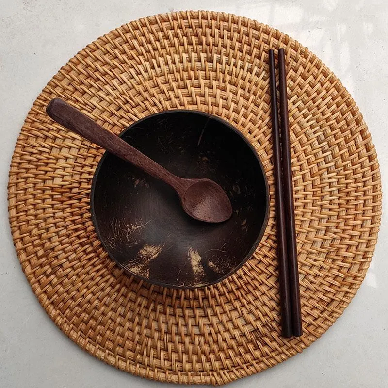 Bols 3 pièces bol de noix de coco naturel Protection en bois vaisselle en bois cuillère ensemble Coco Smoothie cuisine environnement