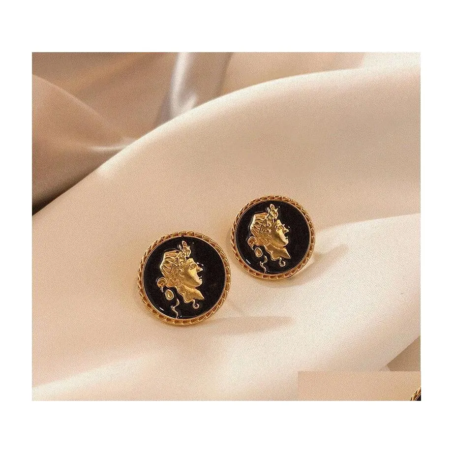 Stud Fashion Jewelry S925 Sier Post Earrings Coin Character Drop Delivery DHO4Y