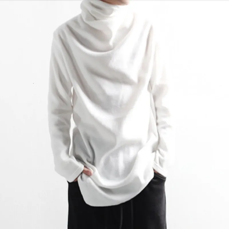 Men's T-Shirts Men's T-shirts Spring and Autumn Korean edition plain turtleneck loose-fitting irregular long sleeve T-shirts trend 230204