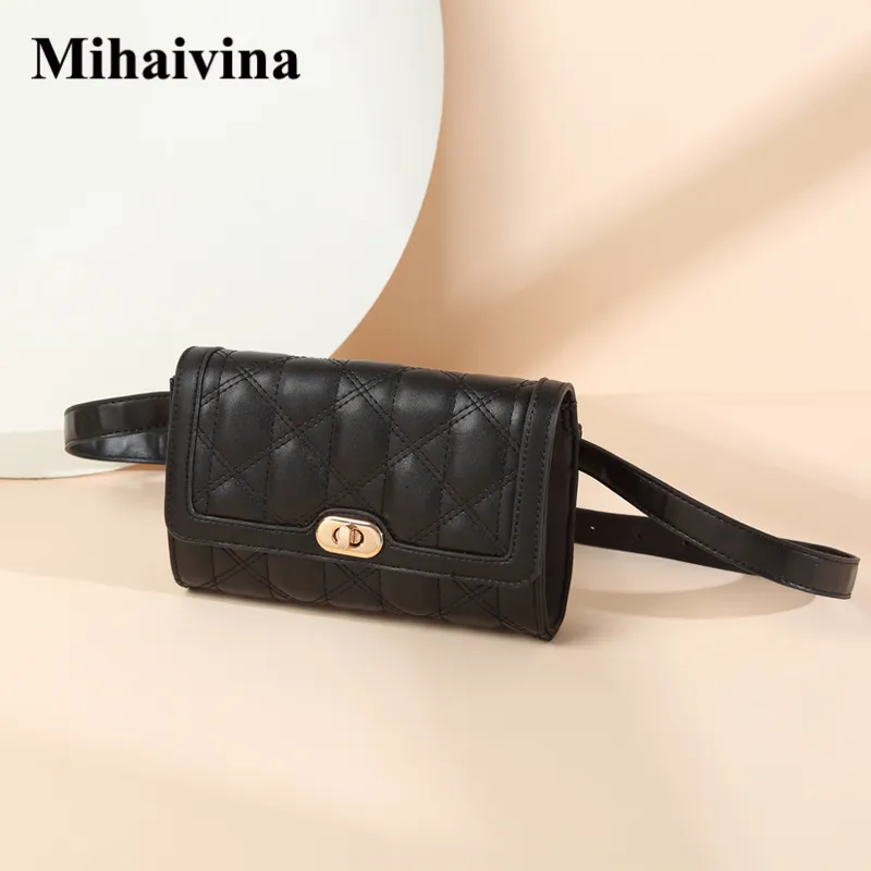 Sacos de cintura Mihaivina Mulheres Couro Fanny Pack Cinto Retro Xadrez Peito Feminino Banana Ombro Crossbody Bum 230204