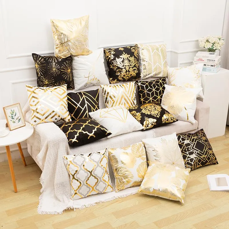 Kudde /dekorativ europeisk stil guldfodral svartvitt gyllenmålad kudde dekorativ täckning för soffa kuddar
