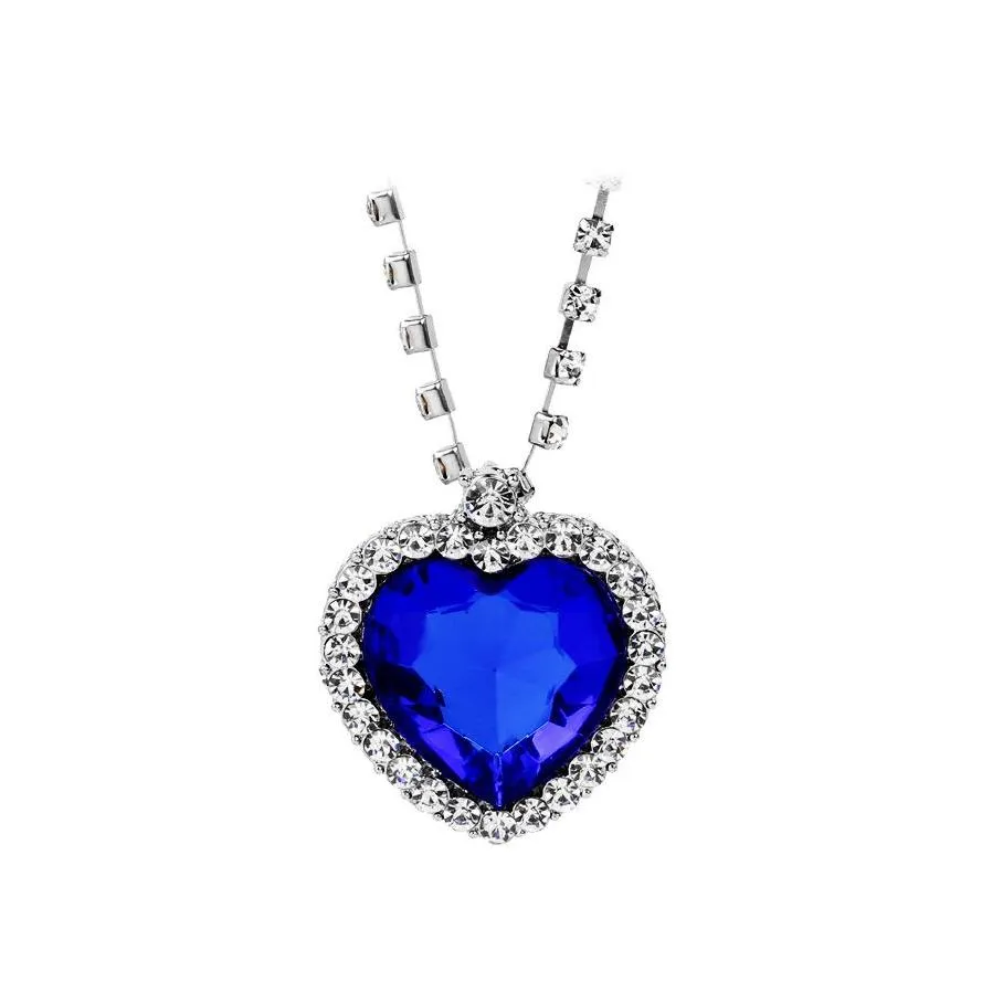 Hanger kettingen Het hart van oceaan ketting Koreaanse luxe blauw rode kristalvorm met minnaars Charms voor vrouwen titanic sieraden druppel otmob