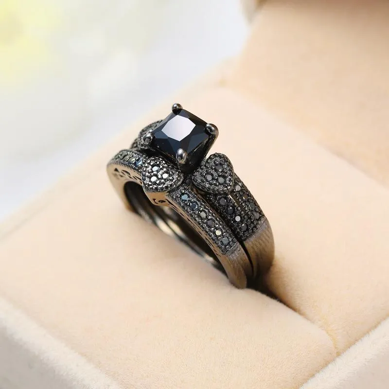 Eheringe Charm Romantischer Schmuck Ring Krone Schwarz Paar Glänzender Kristall ZirkonZubehör Herren- und Damenmode