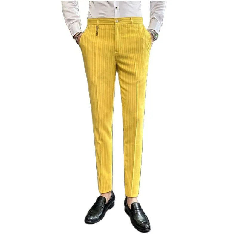 سترات الرجال عالية الجودة الجودة الصفراء بدلة السراويل وسترة 2 قطعة مجموعة  الربيع الخريف رجال مخطط بنطلون بيج بيج S XXXLMEN من 208.1ر.س | DHgate