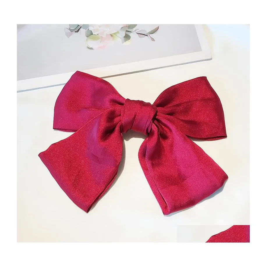 Клипы для волос Barrettes Fashion Solid Color Big Bow Hairpins for Girl Hairs Clip Women Sweet Twolayer Satin Hairgrip Accessories Drop Otiff