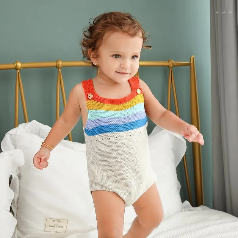 Strampler Sommer Baby Jungen Bodysuit Raninbow Knit Born Infant Mädchen Onesie Ärmellose Overalls Einteiler 2023 Kinderkostüme