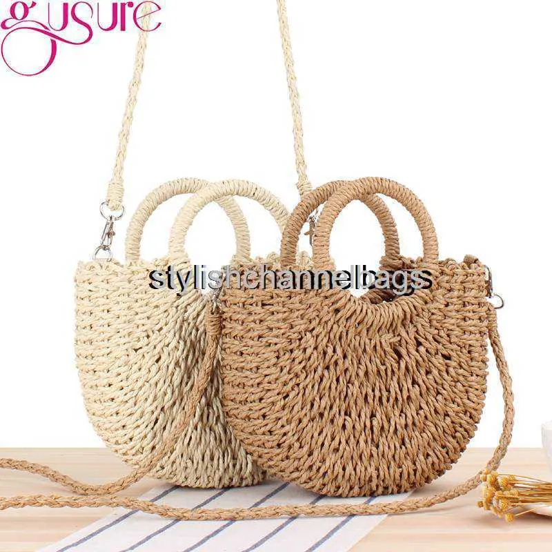 Totes Gusure Borsa a tracolla in paglia intrecciata fatta a mano a metà tondo in rattan Borsa a tracolla da donna da spiaggia estiva Borsa a tracolla piccola da bambina 0204/23