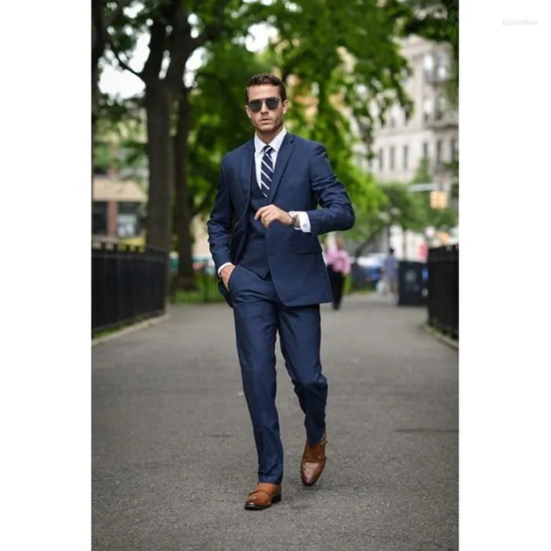 Men's Suits 2023 3 Pieces Dark Blue Wedding For Men Groomsman Slim Fit (Jacket Pants Vest)Bridegroom Tuxedos Formal Occasion