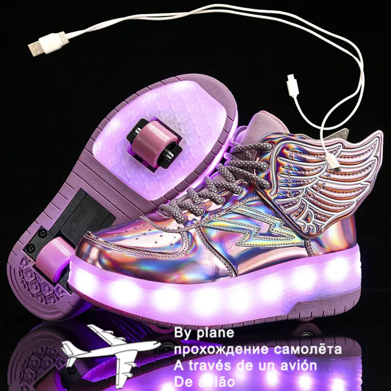 أحذية رياضية أطفال اثنين من العجلات مضيئة متوهجة أحذية رياضية أسود LED LED LED SKATE أحذية الأطفال LED أحذية الأولاد Girls USB شحن 230203