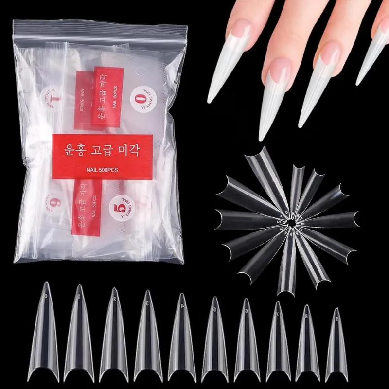 False Nails 100/600 PCS NAIL Tips met 10 maten Stiletto Franse Acryl Acryl Fake ABS Artificial 0 -9 Art