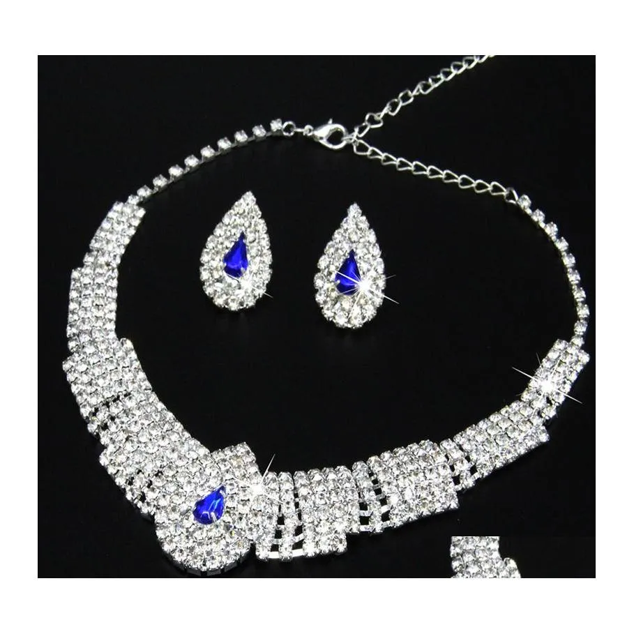 Oorbellen ketting romantische bruiloft sieraden sets voor bruidsbruidsmeisje sieraden drop oorrang set kristal groothandel cadeau levering otwim