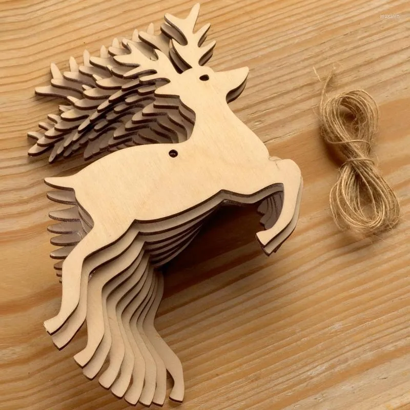 Kerstdecoraties Diy SnowflakesDeertree houten hangers ornamenten feestmas boomkinderen geschenken 10 stks