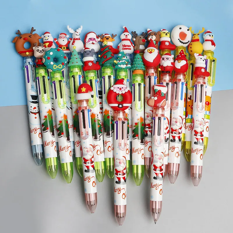 Ballpoint Pens 1020pcs Гель-ручки Cartoon Santa Claus 6-Colors Press Creative Hand Pen Kawaii Ballpoint Pen Gift