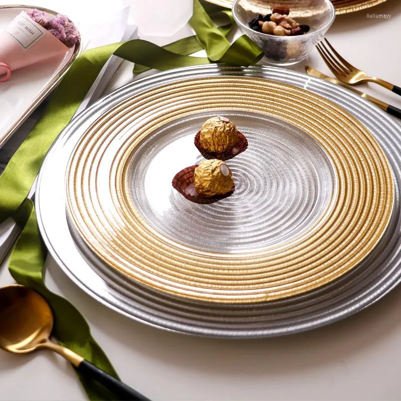 Assiettes européens Golden Fruit Plate en verre Western Steak Family Table Vérification du banquet de banquet