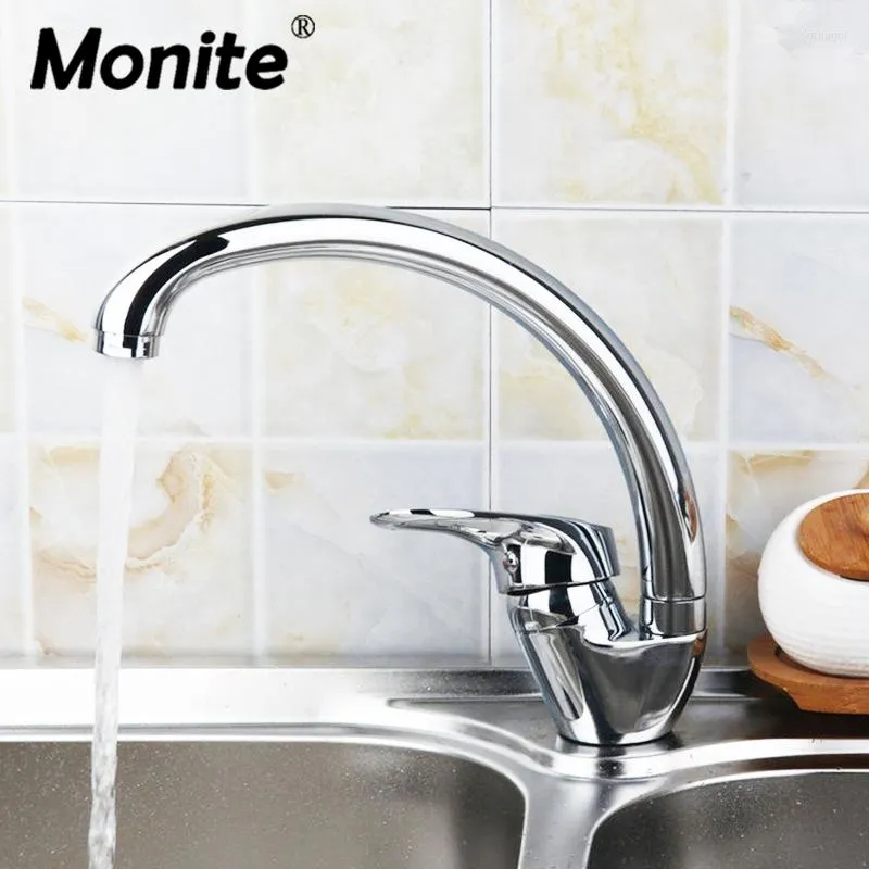 Kitchen Faucets Monite 360 Degree Rotation Chrome Brass Swivel Faucet Single Handle Deck Mounted Polished Mixer Basin Sink Tap