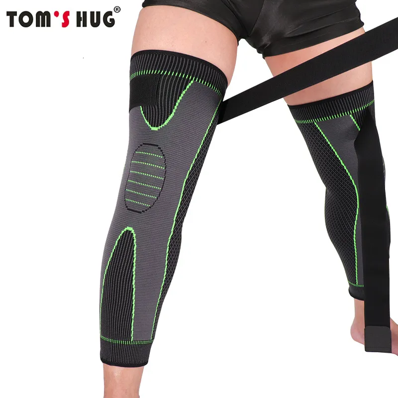 Ankle Support 1 Pcs Compression Knee Pads Lengthen Stripe Sport Sleeve Protector Elastic Long Kneepad Brace Volleyball Running 230204