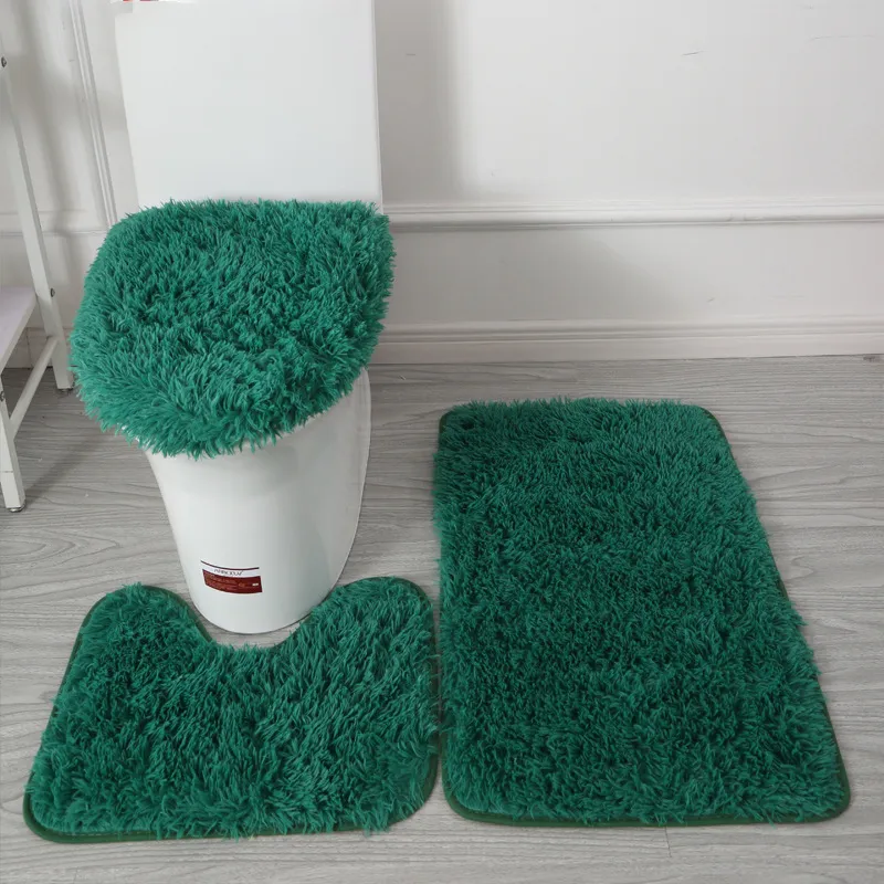 Couvre-siège de toilette 3pcsset couleur unie tapis de salle de bain ensemble poils moelleux tapis de bain moderne couvercle de toilette couverture tapis Kit rectangle 50*80 50*40 45*50 cm 230203