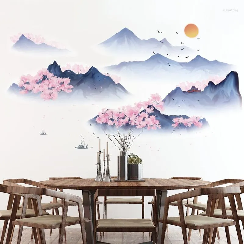 Duvar çıkartmaları Çin tarzı manzara ev ofis dekoru genç duvar kağıdı kendi yapışkanlı oturma odası yatak odası etiketleri sanat