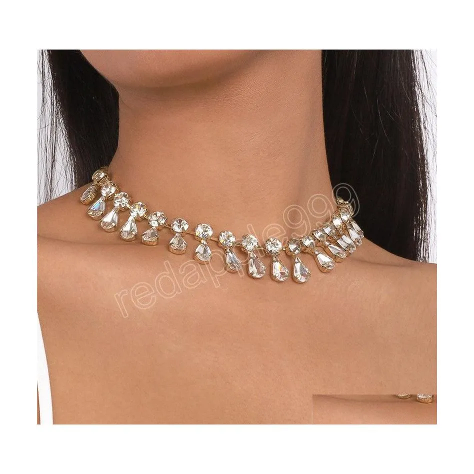 초커 섹시한 슈퍼 큰 라인톤 체인 초커 목걸이 여자 크리스마스 파티 선물 MTI Row Crystal Collar Jewelry Drop Delivery N DHLNP