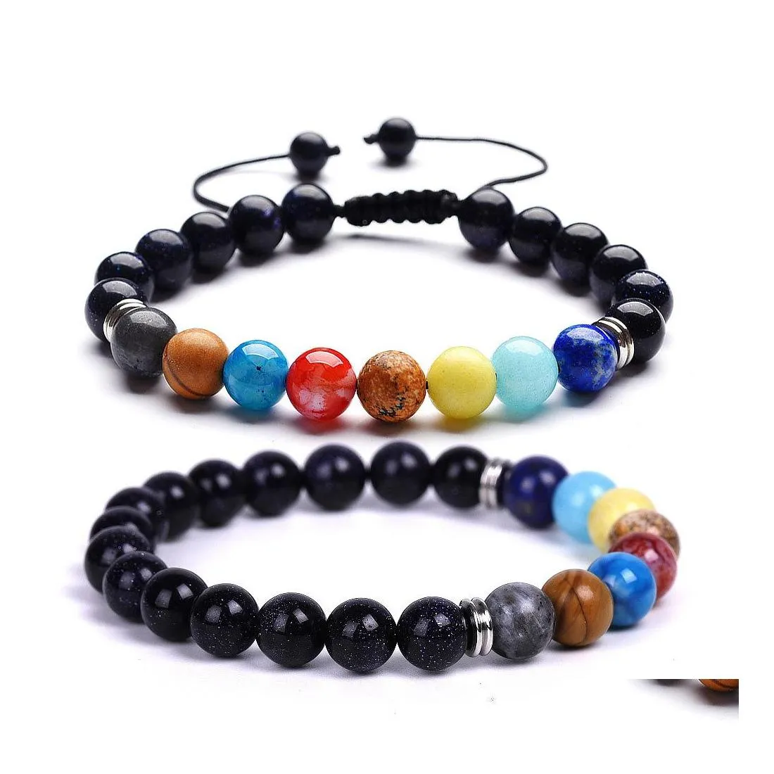 Beaded Strands Eight Planets Natural Stone Beads Chain Bracelets For Women Men Lovers Galaxy Solar System Lava Rock Yoga Chakra Cha Otntv