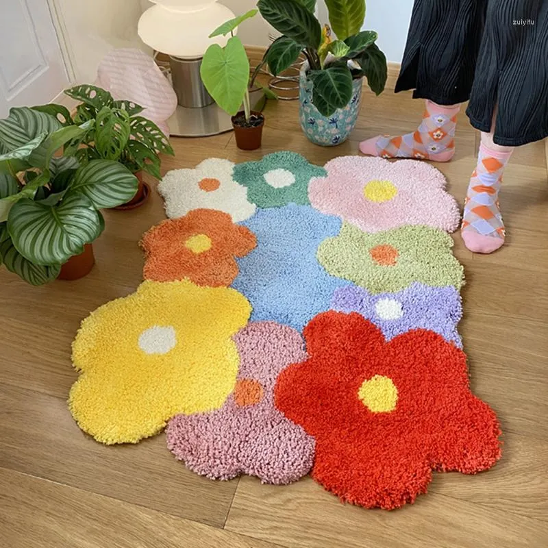 Tappeti tappeti decorativo fiore trapuntato per casa colorato camera da letto spessa comodino irregolare tappeto di grande area alla moda tappetino lavabile non slittabile