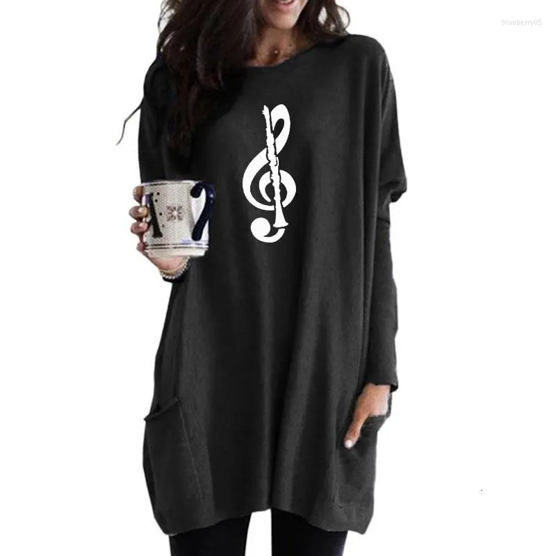 Felpe con cappuccio da donna Chiave di violino Clarinetto Fascia Stampa Tasca lunga per donna Femmes Amante della musica Regalo Primavera Autunno Donna Felpe casual