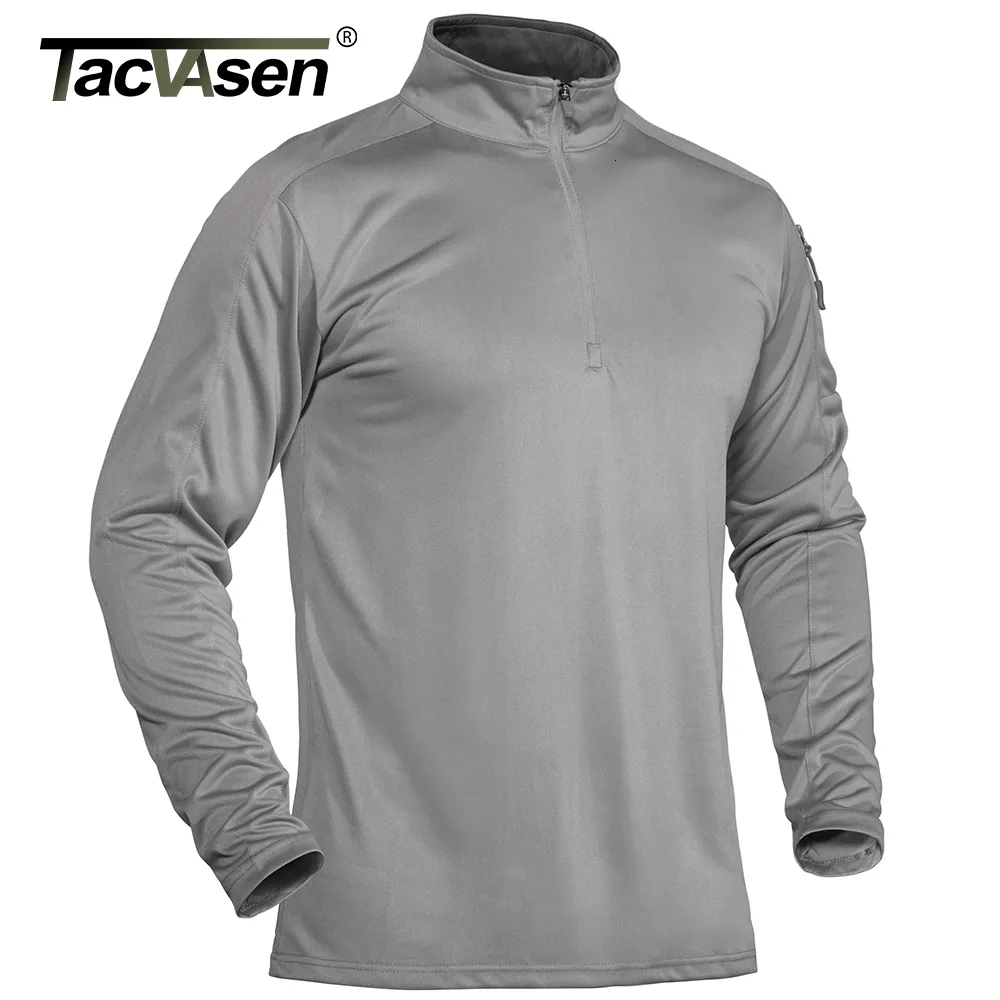 Men's T-Shirts TACVASEN With Zipper Pocket Long Sleeve T-shirts Men's Tactical T-shirts 1/4 Zip Collar Shirts Quick Dry Military Army Tops Man 230204