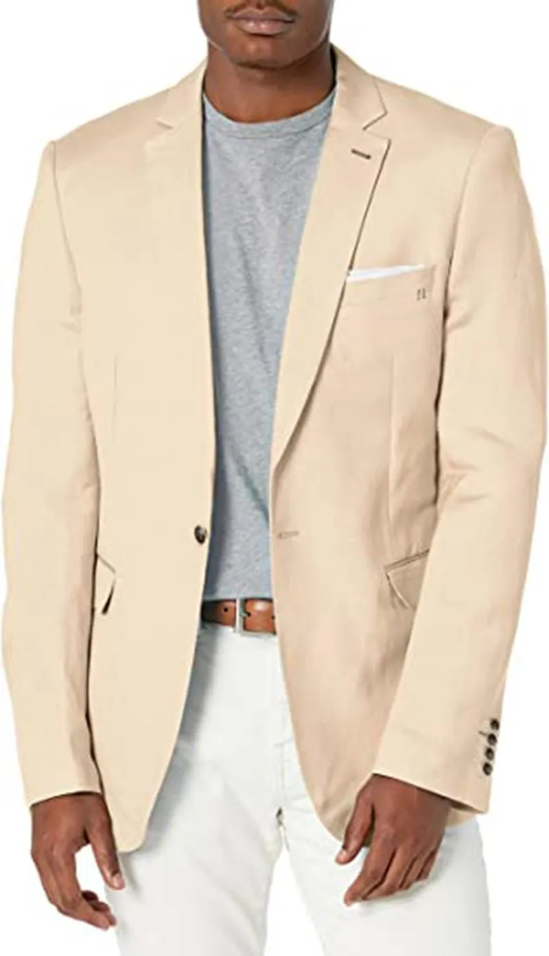 Abiti da uomo Blazer Tailleur Khaki Blazer Set Notch Risvolto Abiti da sposa Business Party Wear 2 pezzi Giacca Pantaloni bianchi AbbigliamentoM