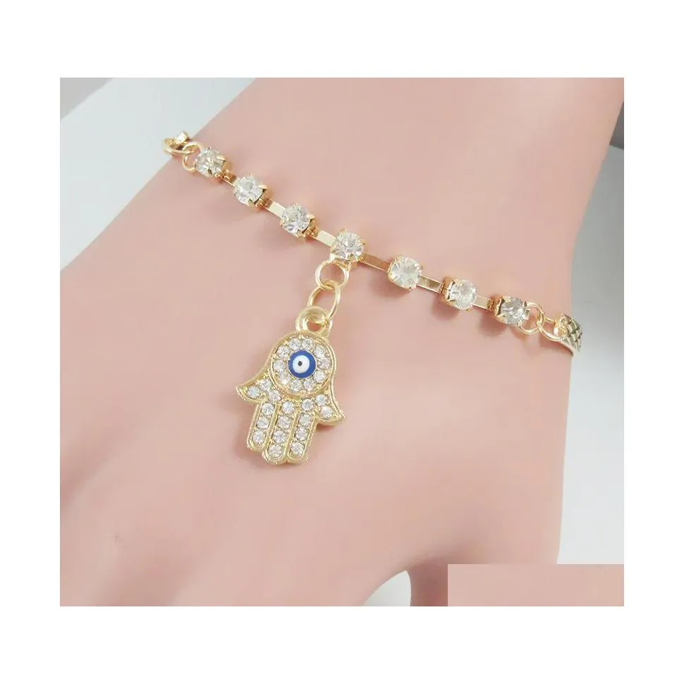 Charm Bracelets Charms Bangles Stunning Gold Simple Jewelry Crystal Rhinestone Evil Eye Hamsa Bracelet Nanashop Drop Delivery Dhejy