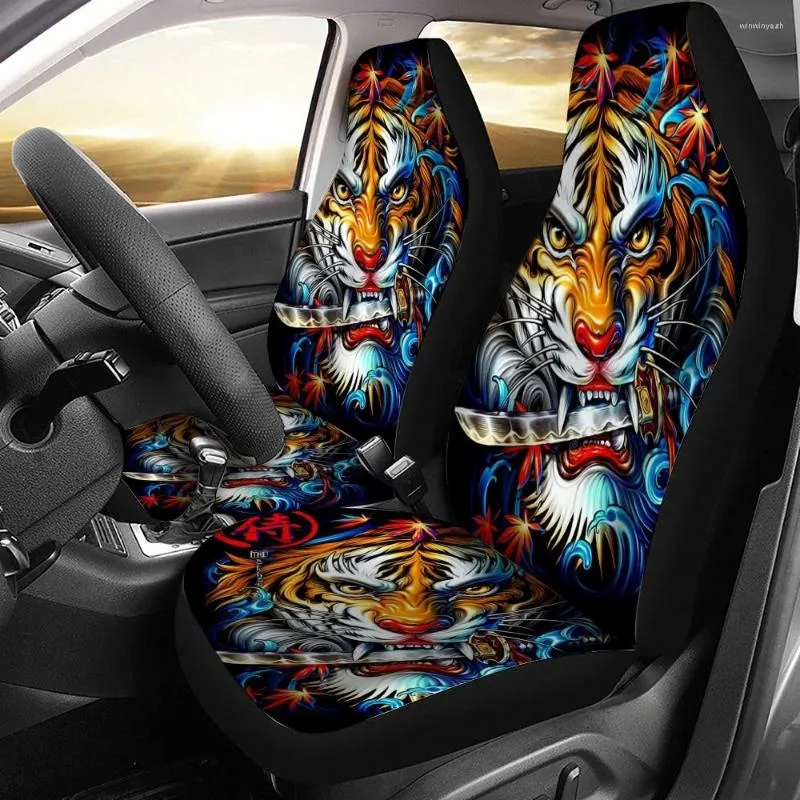 Housses de siège de voiture Tiger Animal Pattern Cover Fits Most Cars 2pcs Universal Accessories Front