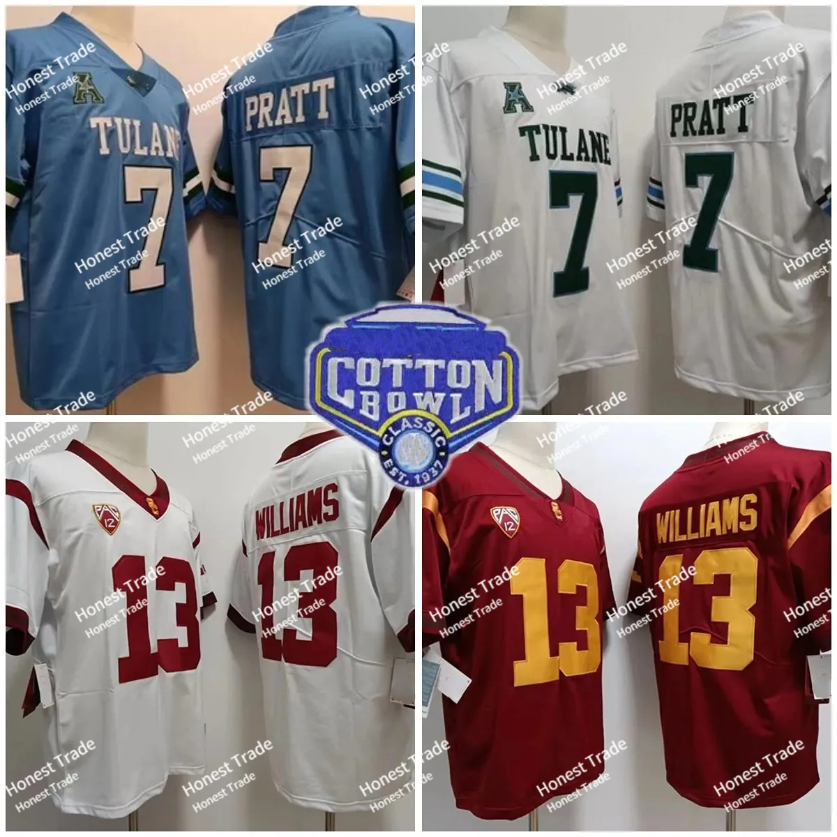 USC Trojan 13 Caleb Williams Football Jersey Майкл Пратт Тулэйн Грин -Вен Колледж сшит хлопковая чаша