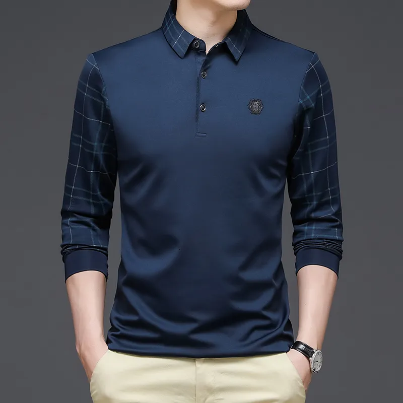 Erkek Tişörtler Browon Uzun Kollu Tişört Erkek İlkbahar ve Sonbahar İş Sinu Slim Dönüşü Geometrik Desen Tshirt Erkek Giyim 230204