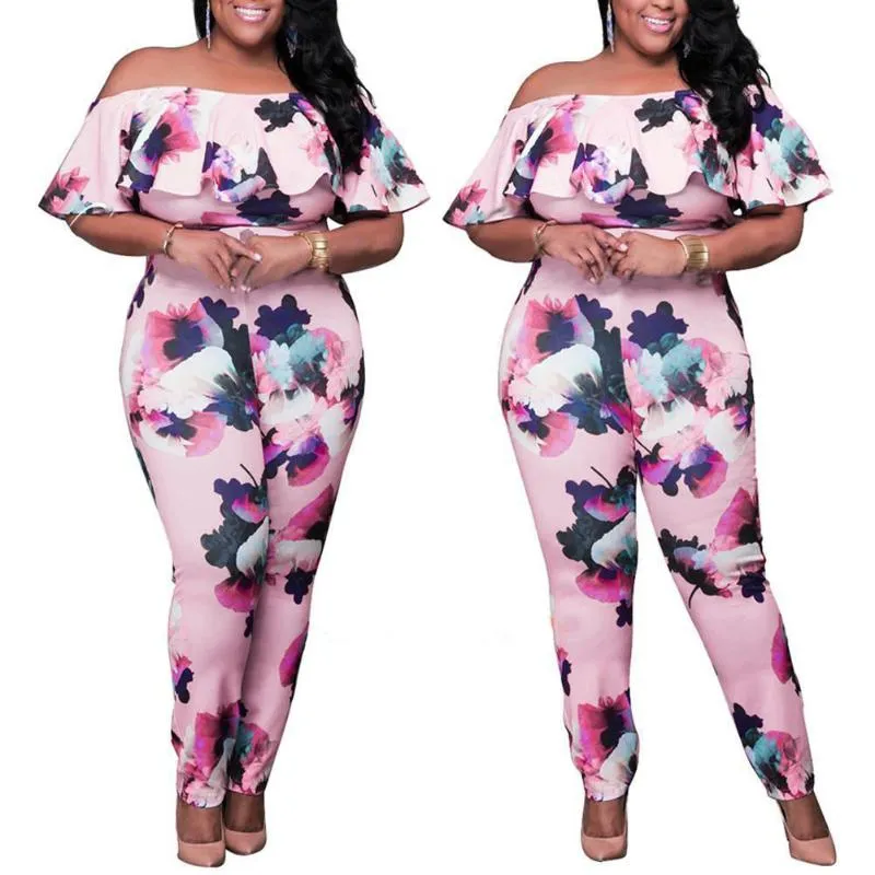 Kobiety Jumpsuits Rompers 2023 Sexy Women Ladies Off ramion Ruffle Chifon Playsit Party Club Floral Print Druku