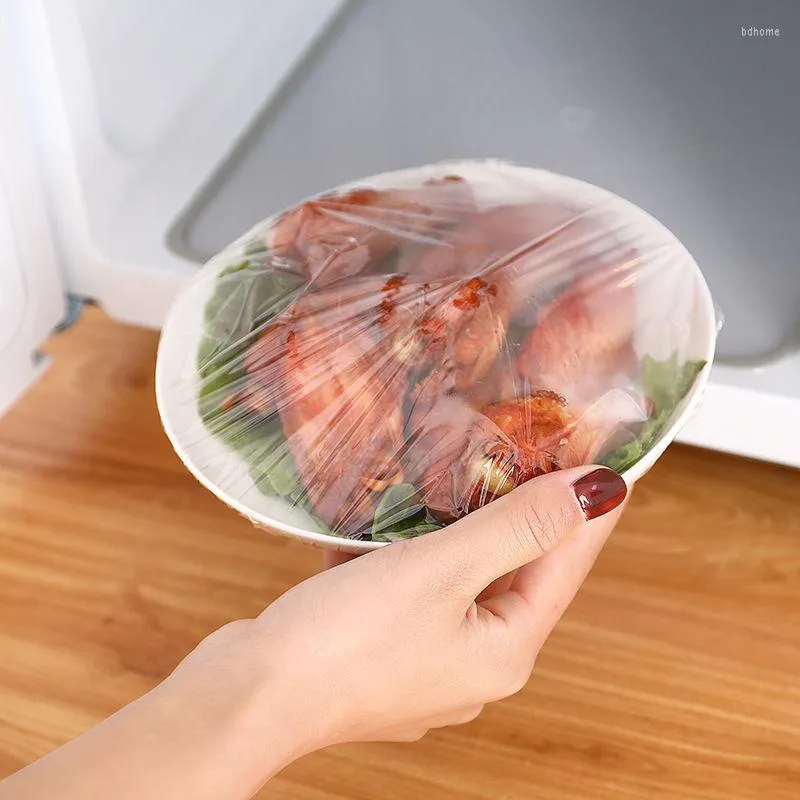 Plates 100Pcs Plastic Storage Bag Disposable Elastic Transparent Kitchen Ingredient Fresh Keeping Tool Cover Mug Advoid Complex Flavour